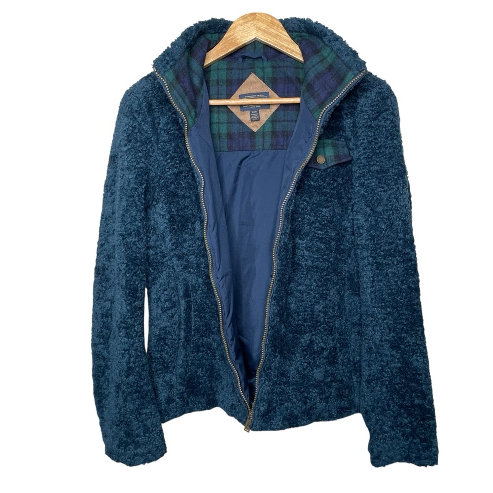 Pendleton Fuzzy Sherpa Wool Blend Full Zip Jacket Blue Graphite Plaid - Picture 4 of 12